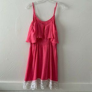 Pink 2b Bebe dress ivory lace trim adjustable L